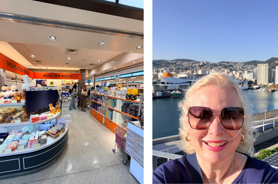 Airport shop dedicated to Huis ten Bosch and dutch icons and Dejima historical trading post in Nagasaki harbour, Japan