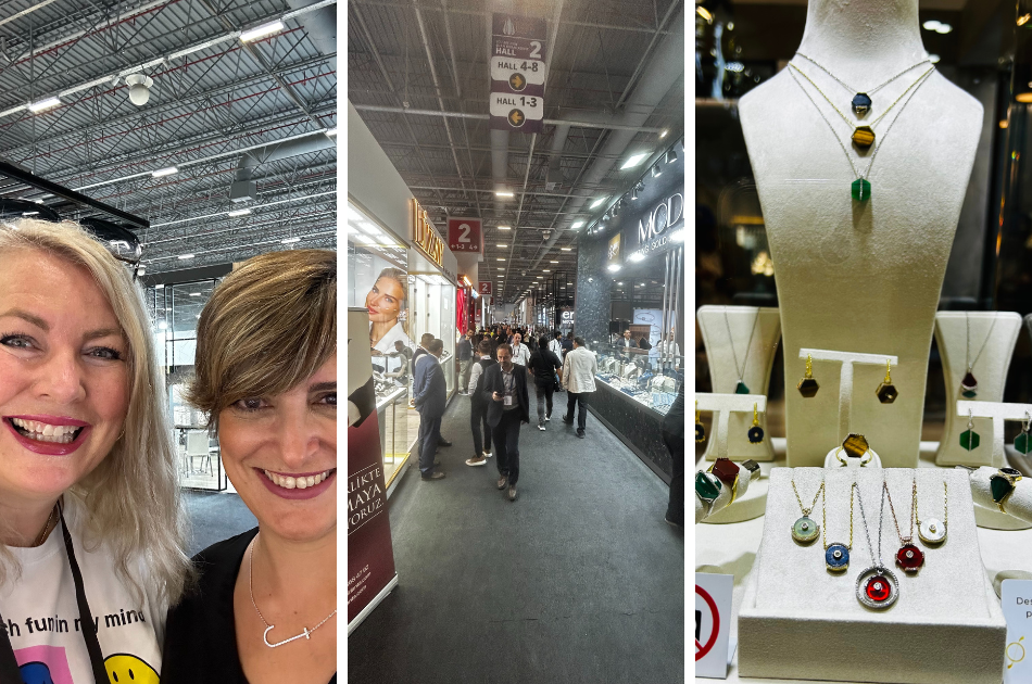 Esther with exhibitor and jewelry at the Istanbul Jewelry Show