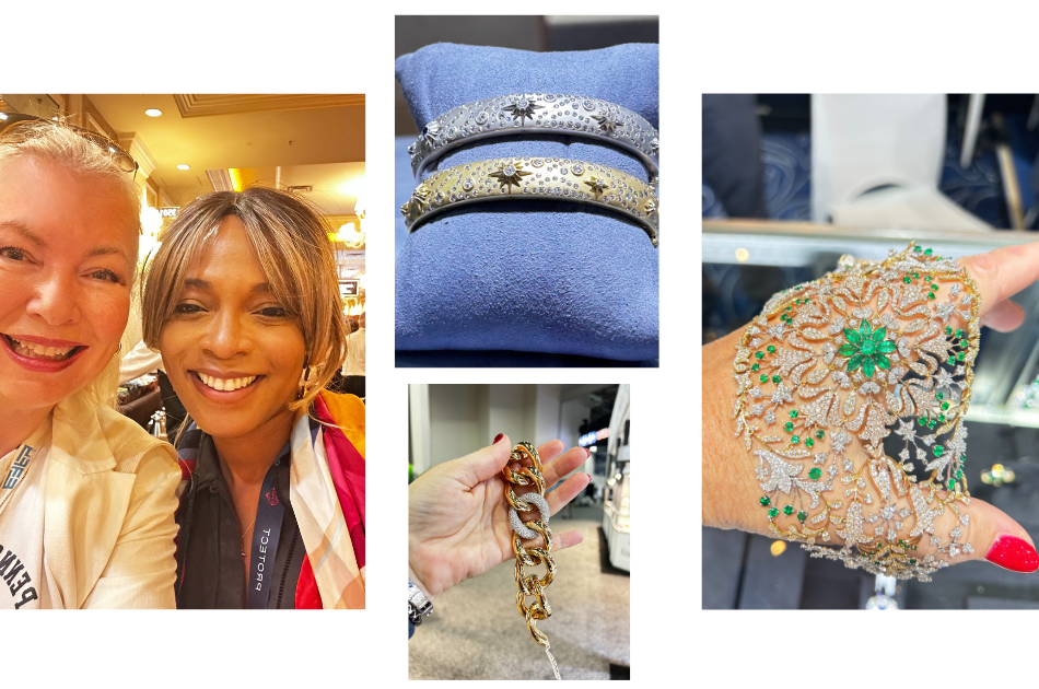 Black in jewelry coalition member with Esther and diamond and gemstone jewels from the showfloor at JCK 2025