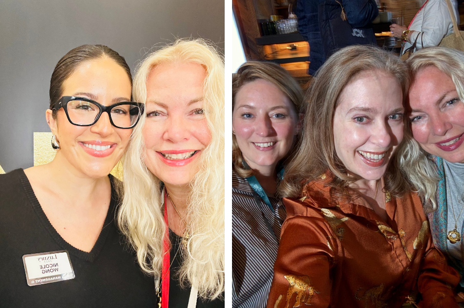 Press room at JCK Las Vegas 2025, Esther Ligthart with jewelry journalists Racheal Duvall-O-Steen Nicole Wong of the luxury brand group