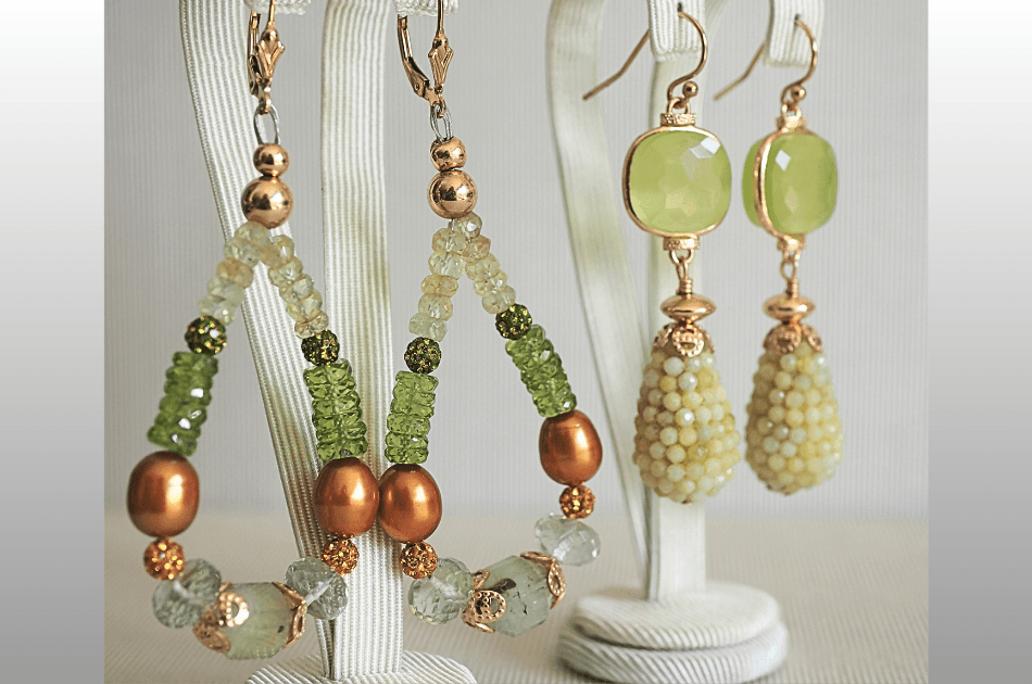 Green gemstone earrings by Jewels by Marthje, vibrant color with handmade finish