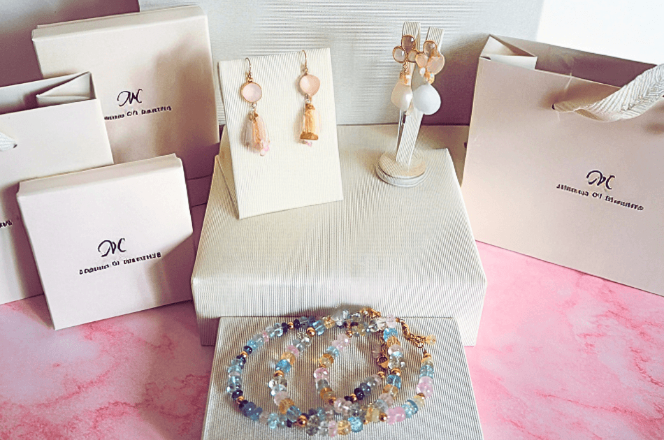 Jewels by Marthje retail display with POS materials and branded packaging