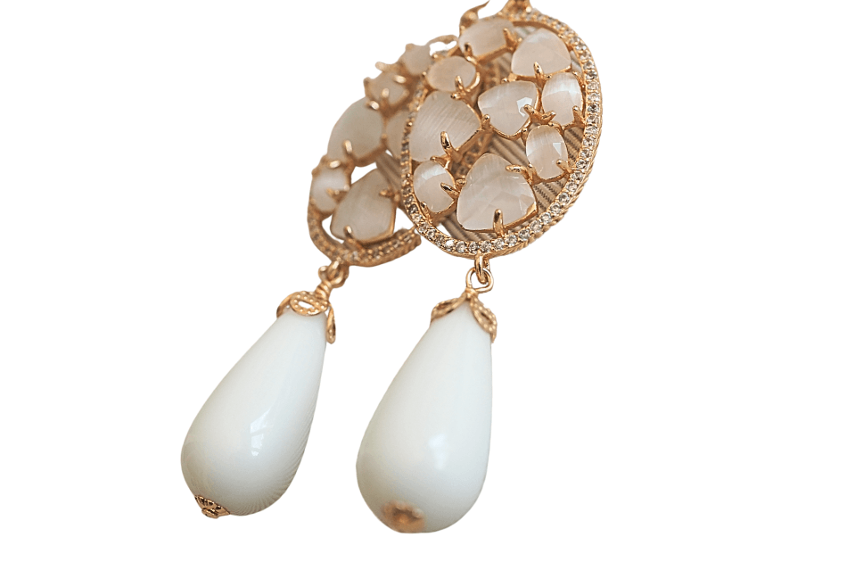 White stone drop earrings from Jewels by Marthje, clean and elegant handmade design