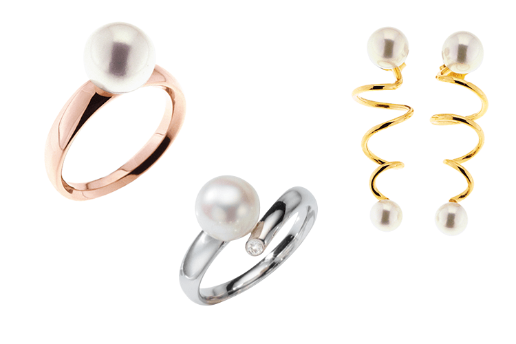 J.Köhle pearl earrings and rings