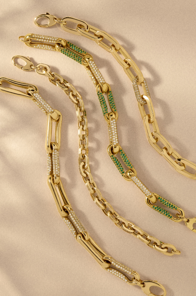 Lionheart Jewelry 18k gold chain bracelets with diamonds and natural gemstones