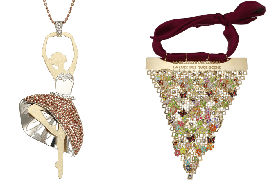 Kometa pendant and Kitty necklace gold jewelry at OroArezzo Tuscany