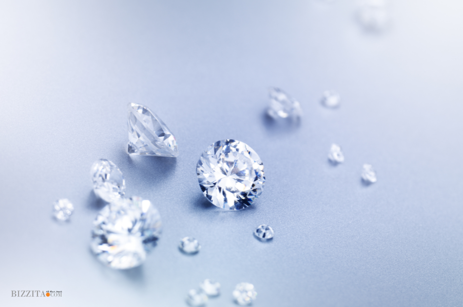 Diamonds of different size on a table